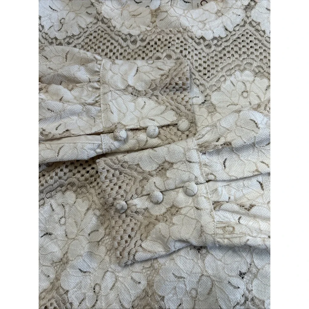 Dolan x Anthropologie Left Coast Mock Neck Long Sleeve Blouse Ivory Lace Small